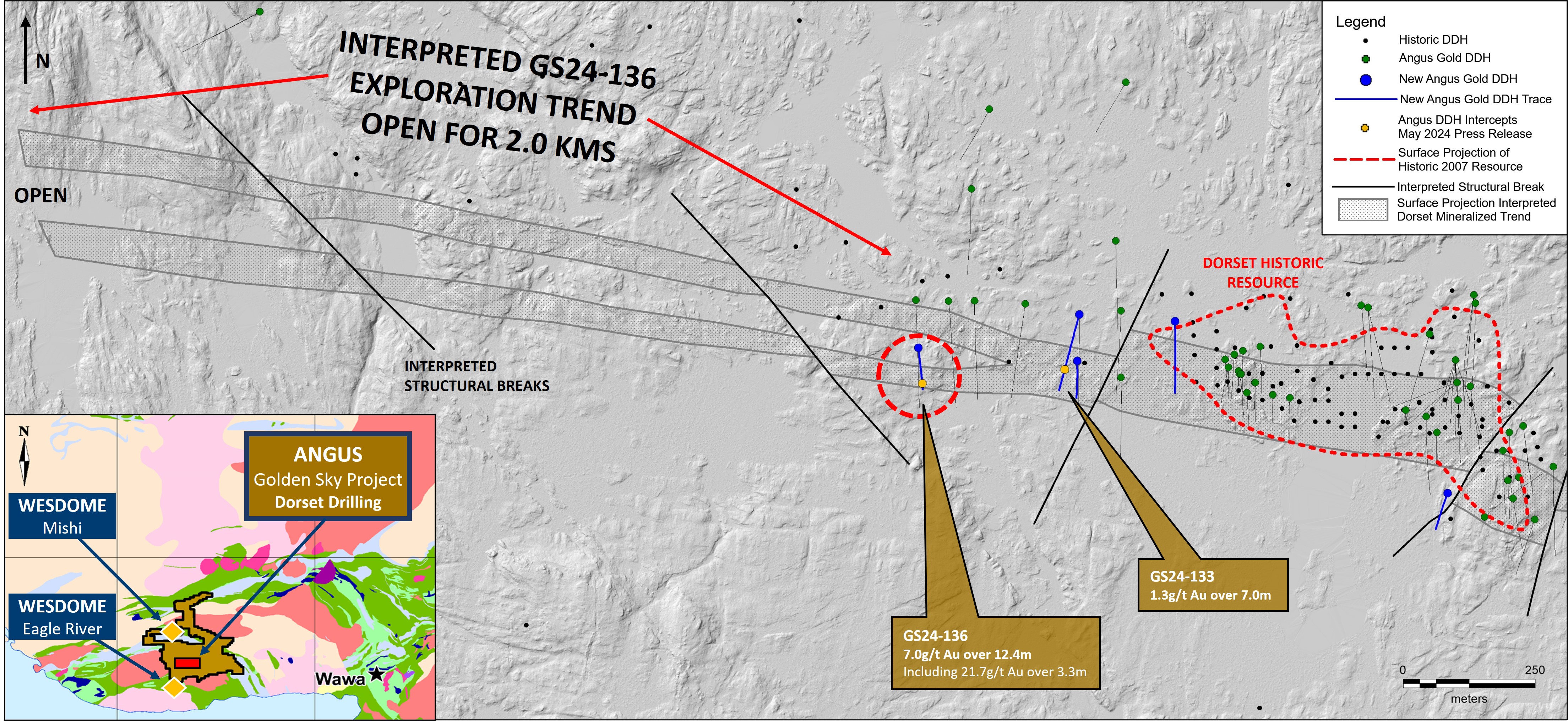 Figure 1: Surface Map – Dorset Gold Trend new drilling, Golden Sky Project Location Map.
