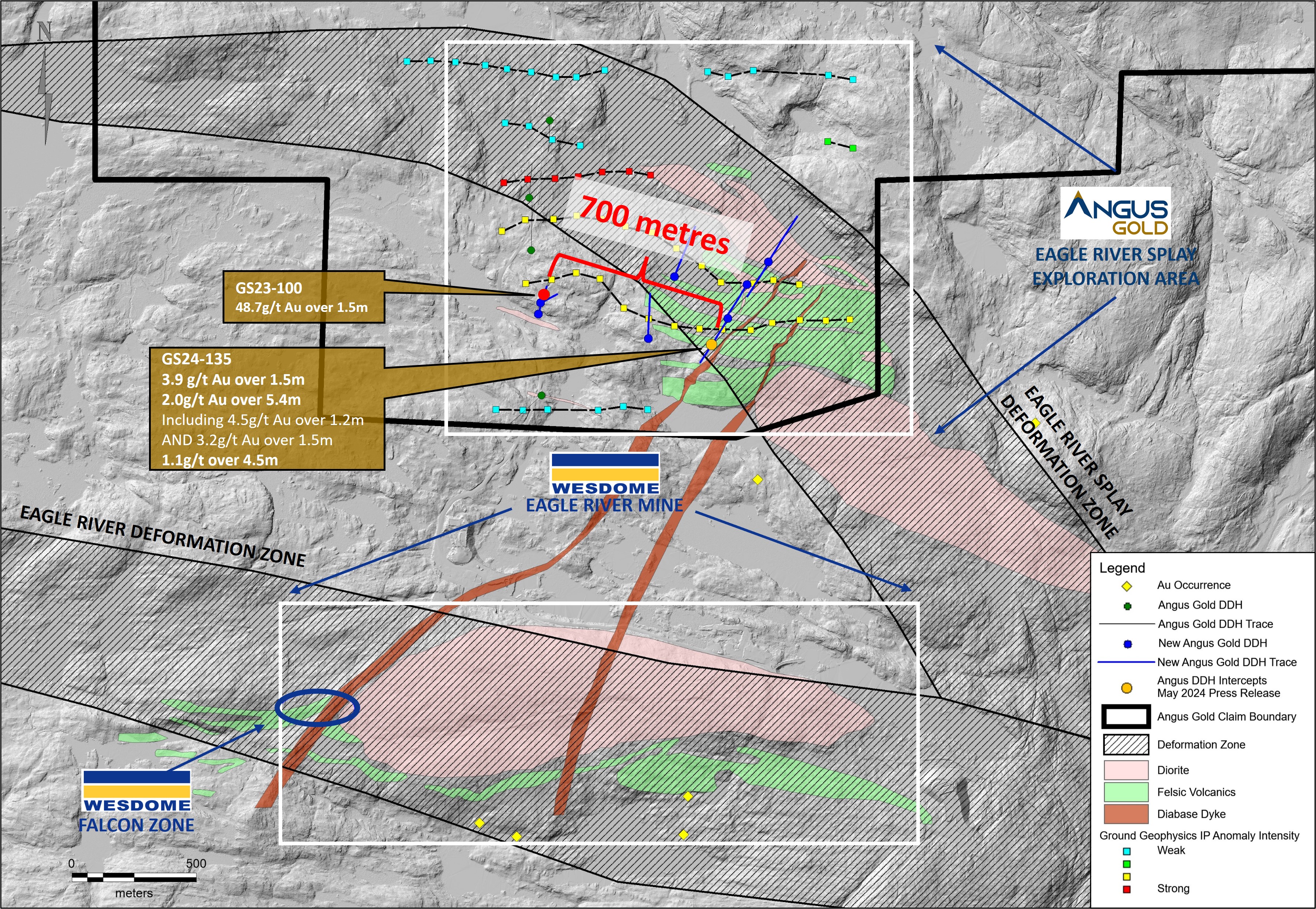 Figure 1: Surface Map – Angus Gold’s Eagle River Splay Exploration Area, Golden Sky Project