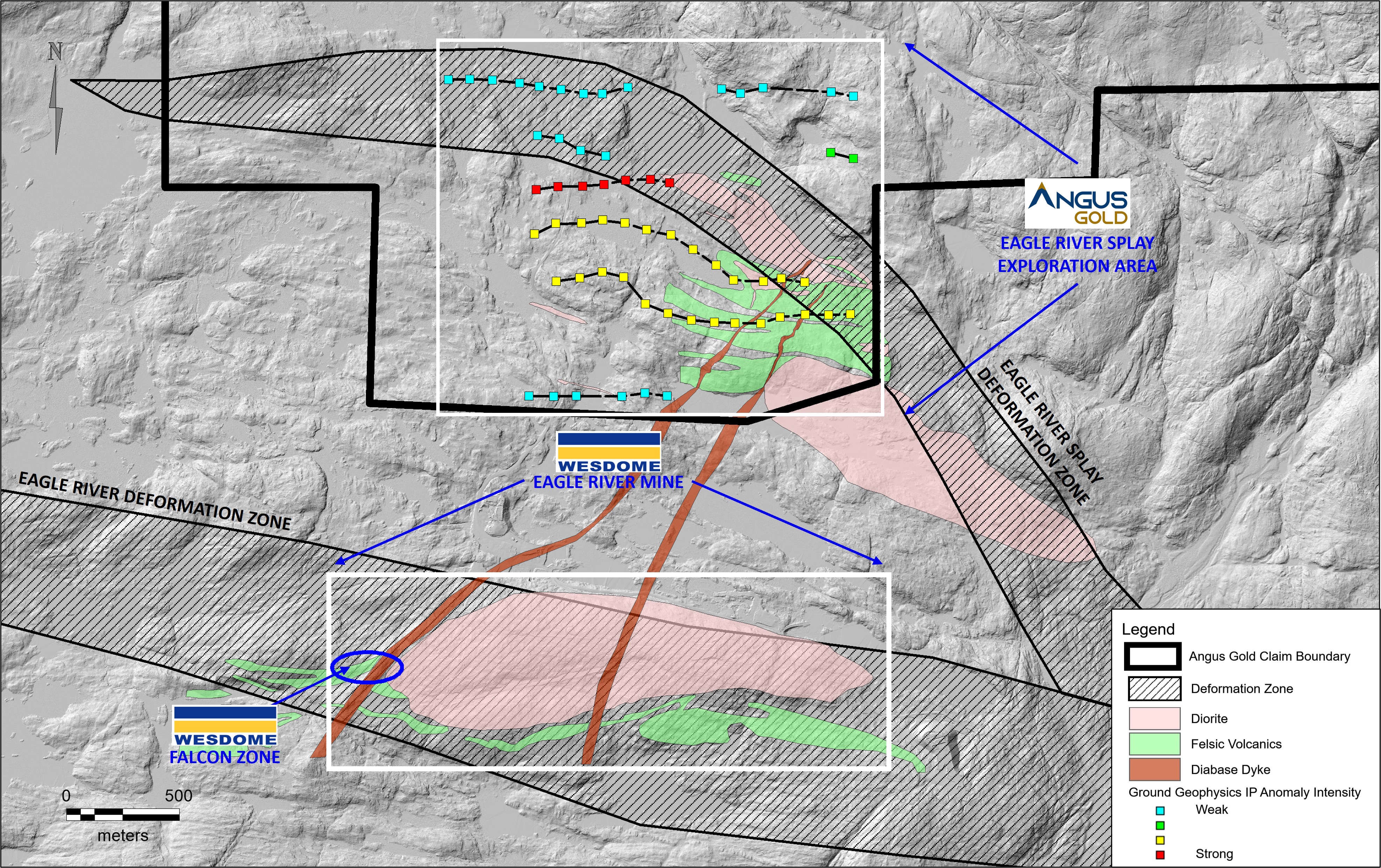 Figure 1: Surface Map – Angus Gold’s Eagle River Splay Exploration Area, Golden Sky Project