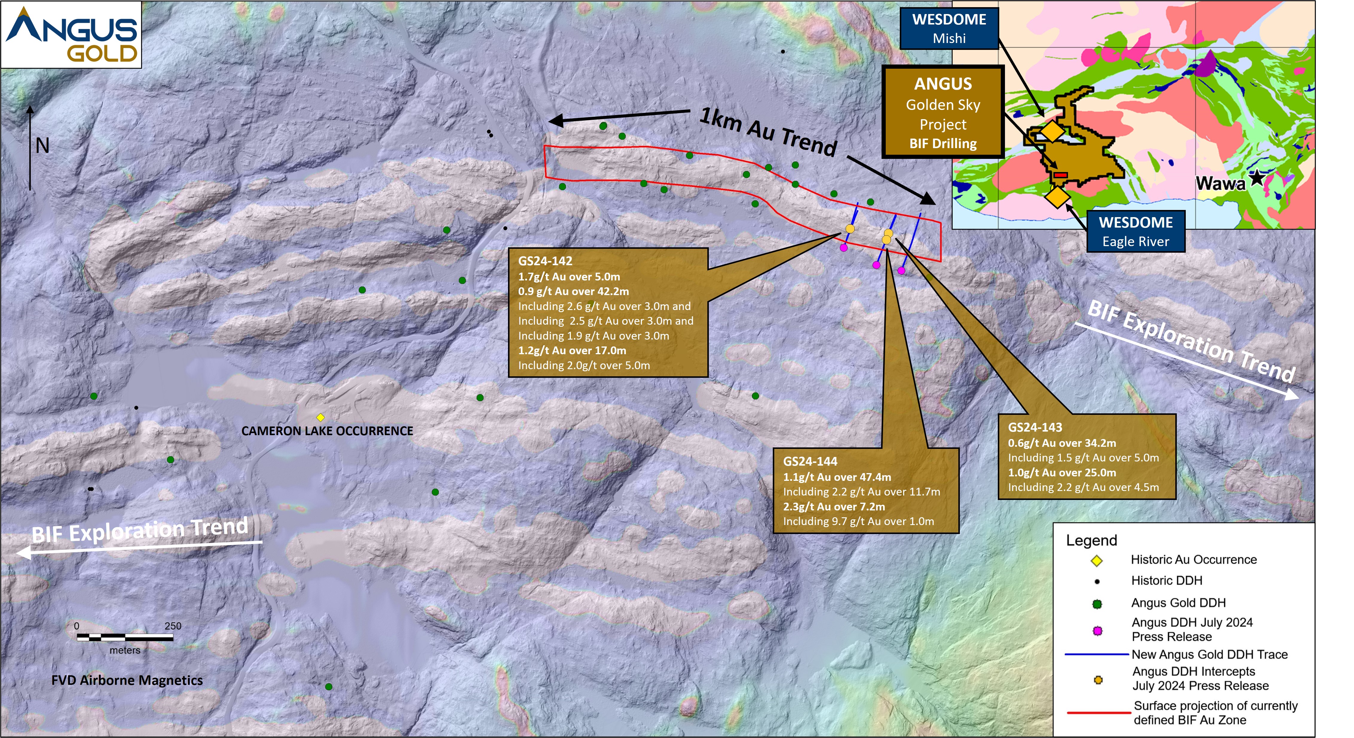 Figure 1: Surface Map – BIF new drilling, Golden Sky Airborne Magnetics Map