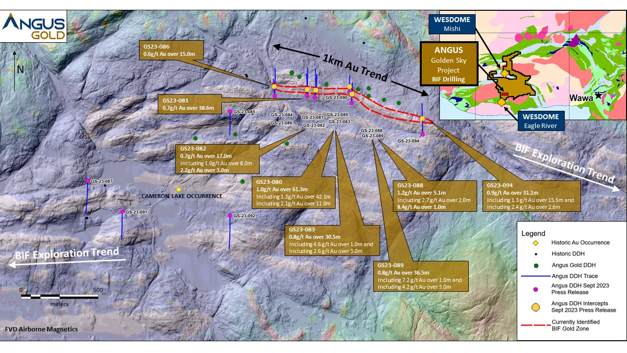 Figure 1: Surface Map – BIF new drilling, Golden Sky Airborne Magnetics Map