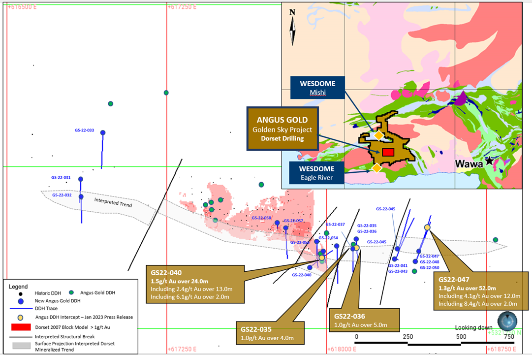 Figure 1: Surface Map – Dorset Gold Trend new drilling, Golden Sky Project Location Map