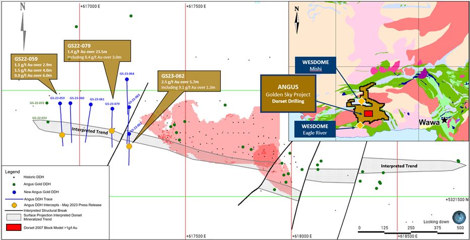 Figure 1: Surface Map – Dorset Gold Trend new drilling, Golden Sky Project Location.