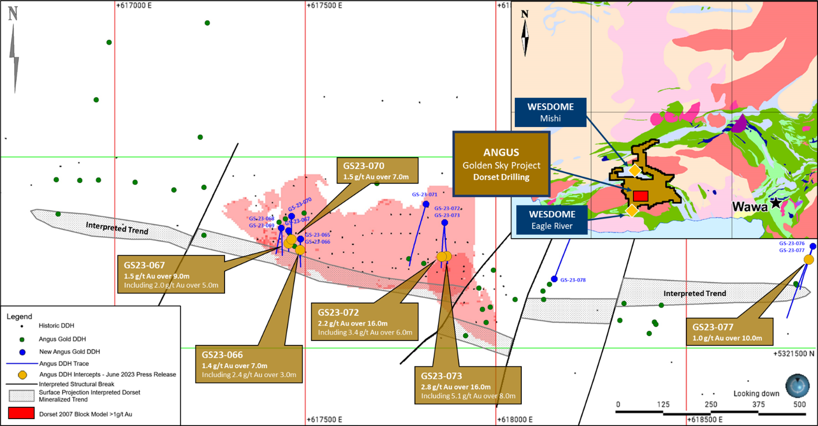 Figure 1: Surface Map – Dorset Gold Trend new drilling, Golden Sky Project Location Map